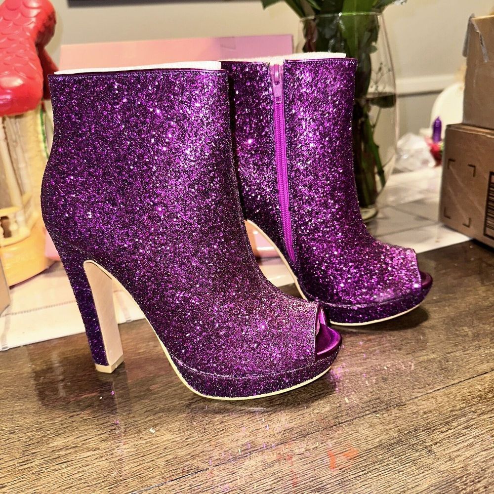 Allegra K Purple Glitter Peep-Toe Ankle Booties: Prince would be proud!